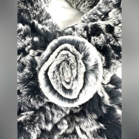 Real Rex Rabbit Fur Gray Ombre Wrap Scarf Winter Warm Rosette Fluffy Soft - Picture 5 of 6